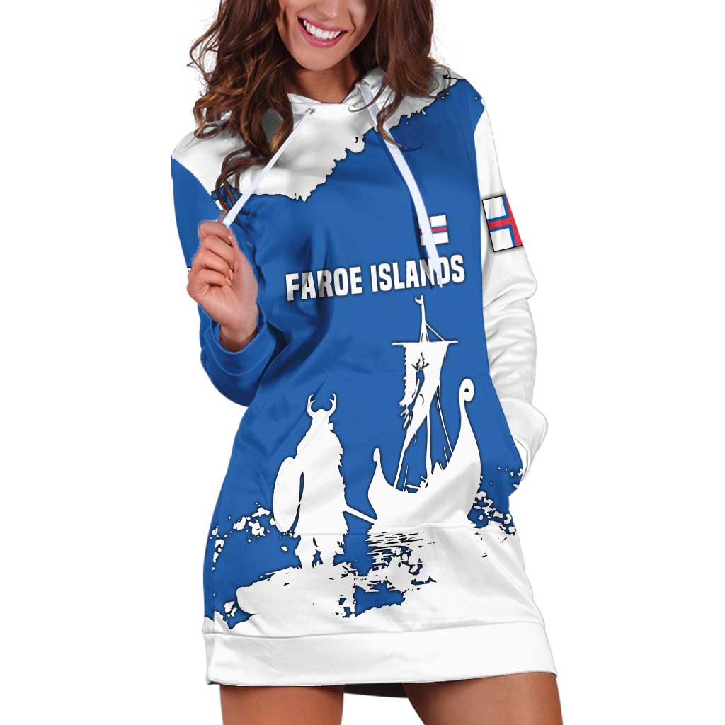 Faroe Islands Hoodie Dress with Viking Ship and Map Silhouette - Wonder Print Shop