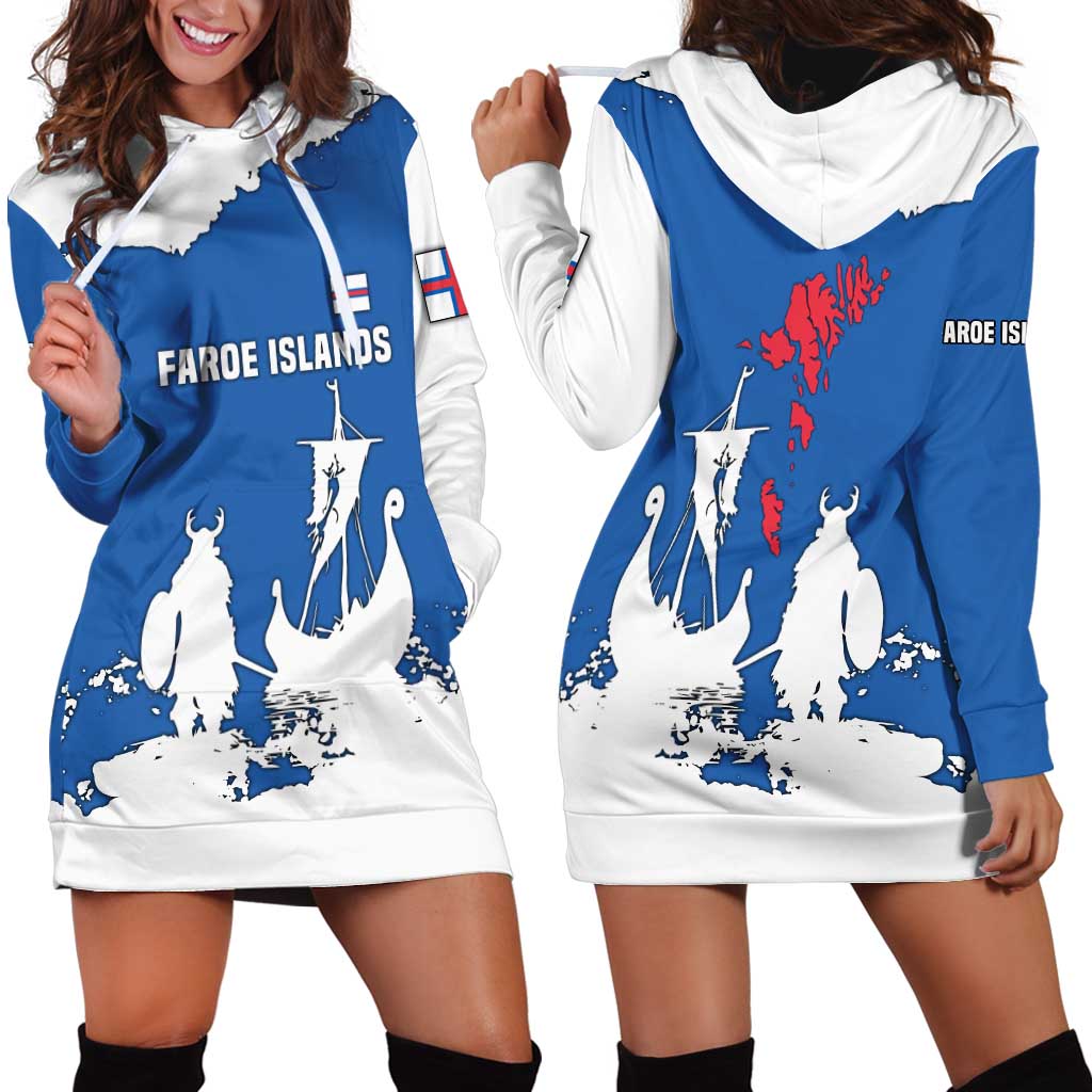 Faroe Islands Hoodie Dress with Viking Ship and Map Silhouette - Wonder Print Shop