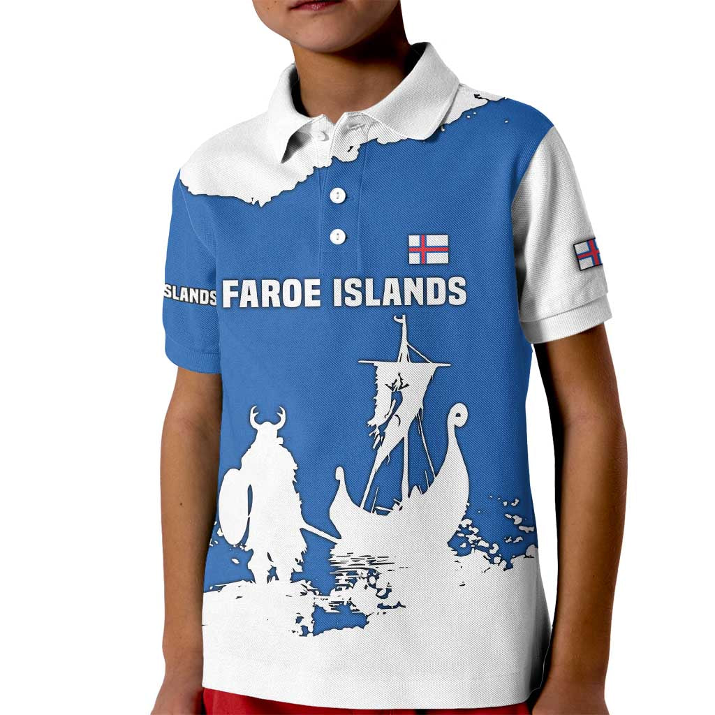 Faroe Islands Kid Polo Shirt with Viking Ship and Map Silhouette - Wonder Print Shop