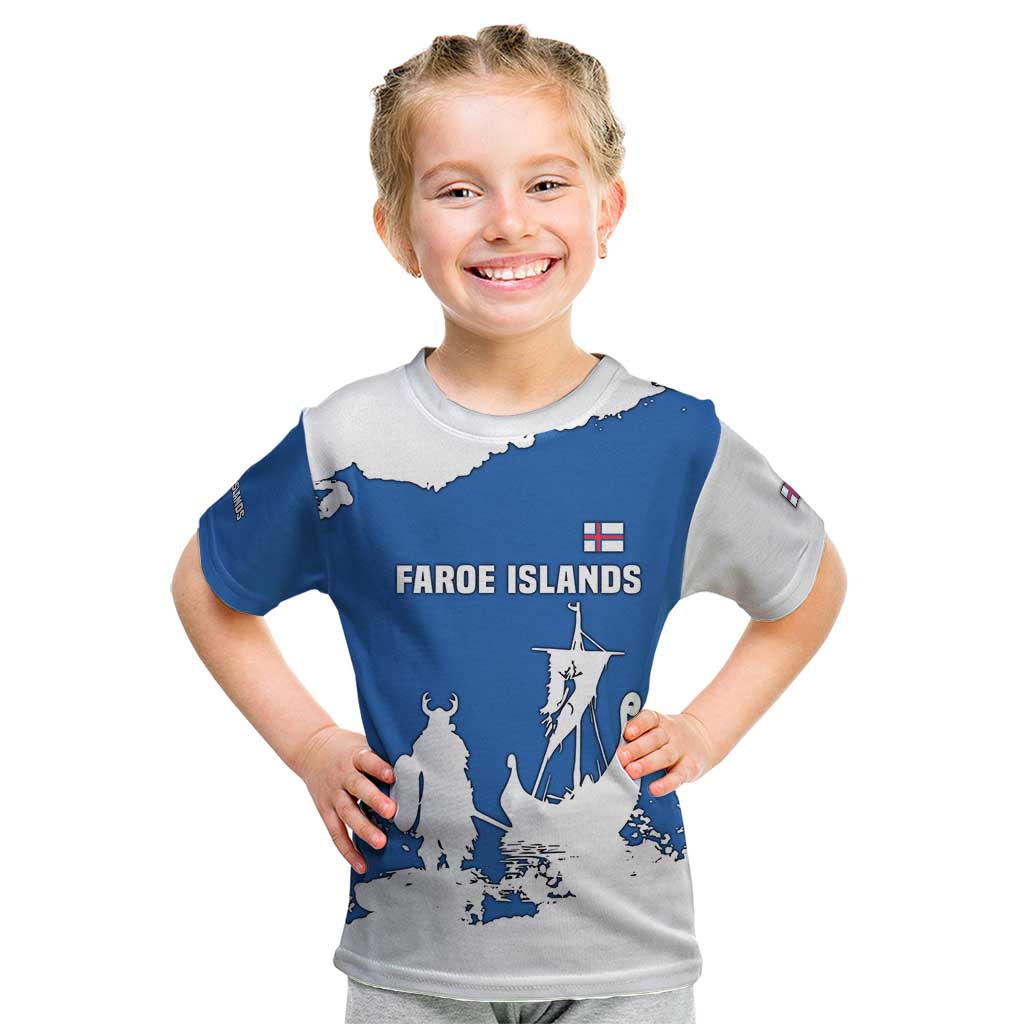 Faroe Islands Kid T Shirt with Viking Ship and Map Silhouette - Wonder Print Shop