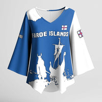 Faroe Islands Kimono Sleeve Blouse with Viking Ship and Map Silhouette - Wonder Print Shop