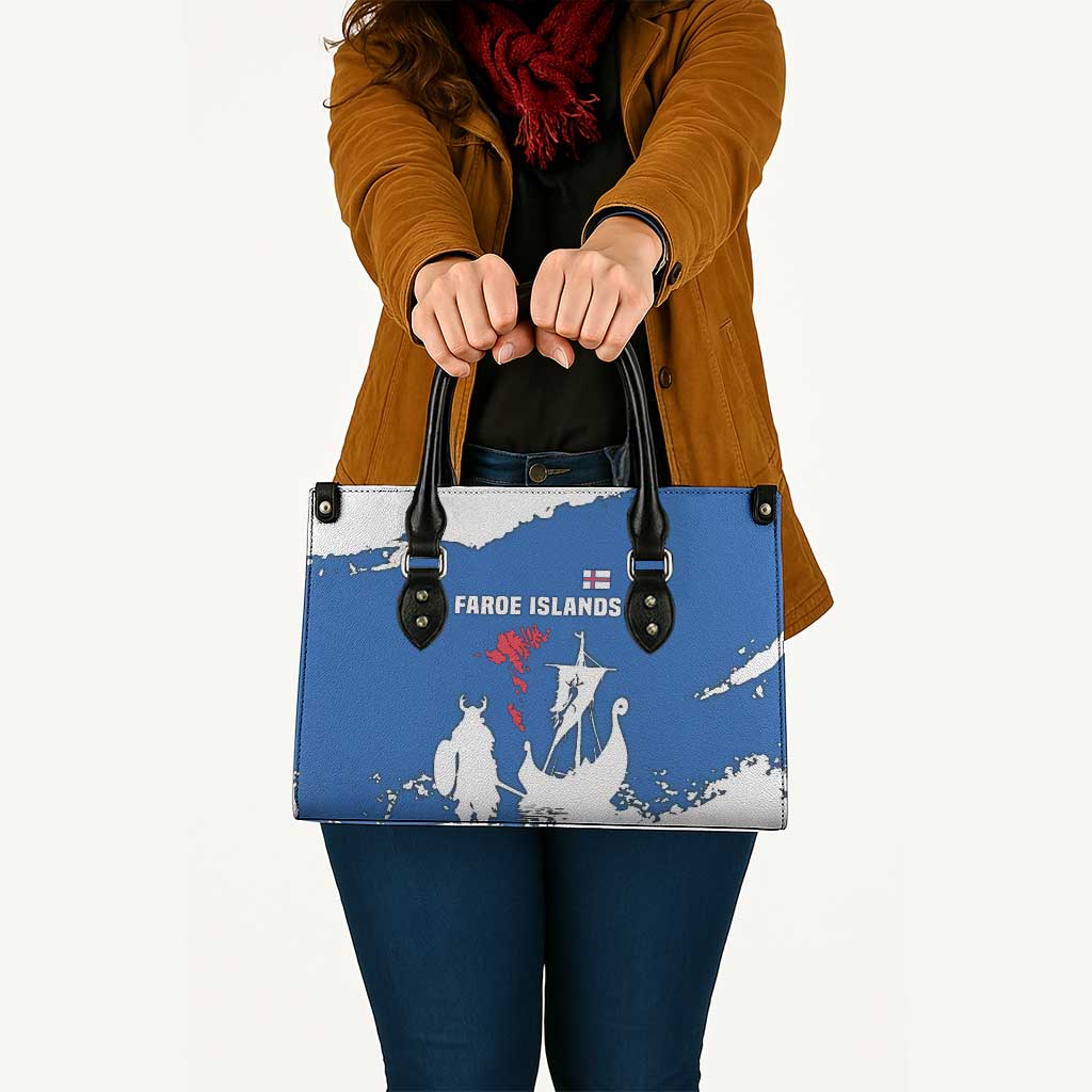 Faroe Islands Leather Bag with Viking Ship and Map Silhouette - Wonder Print Shop