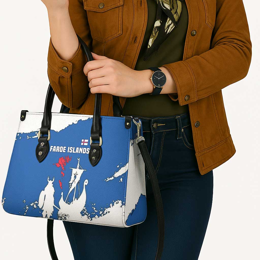 Faroe Islands Leather Bag with Viking Ship and Map Silhouette - Wonder Print Shop