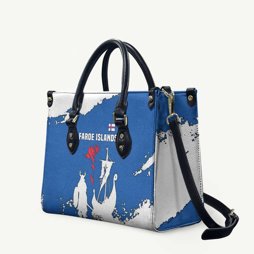 Faroe Islands Leather Bag with Viking Ship and Map Silhouette - Wonder Print Shop