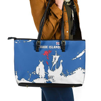 Faroe Islands Leather Tote Bag with Viking Ship and Map Silhouette - Wonder Print Shop