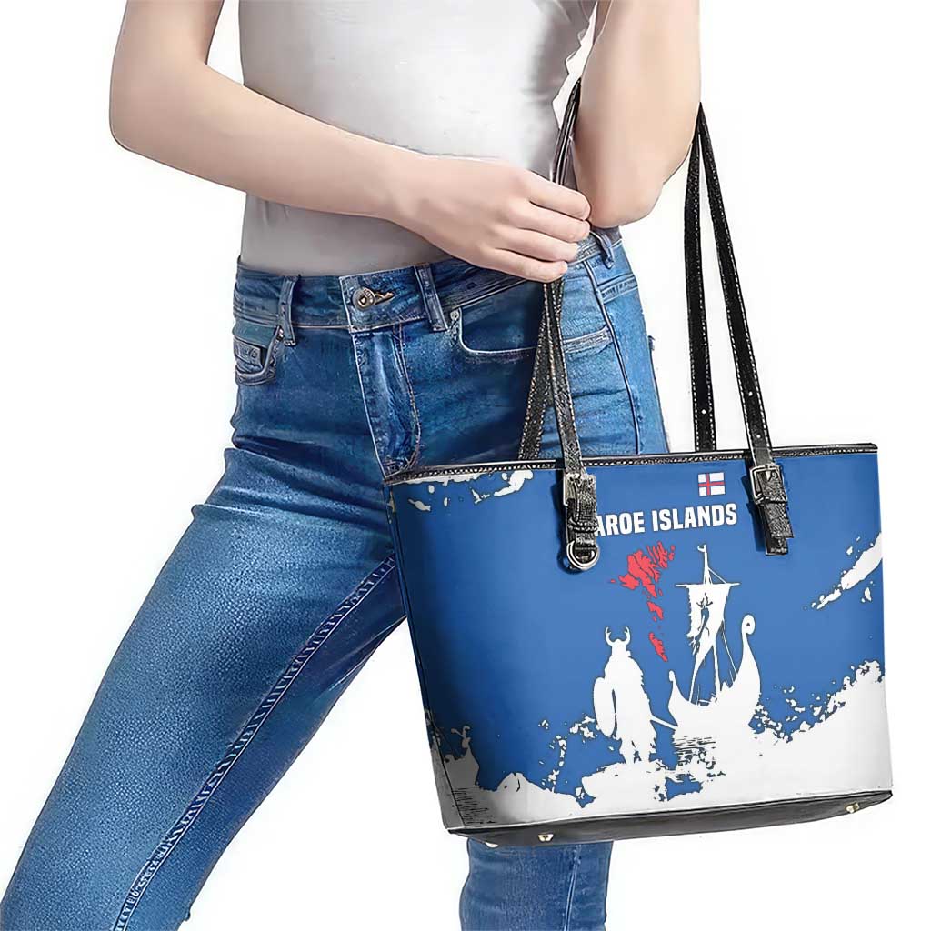 Faroe Islands Leather Tote Bag with Viking Ship and Map Silhouette - Wonder Print Shop