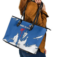 Faroe Islands Leather Tote Bag with Viking Ship and Map Silhouette - Wonder Print Shop