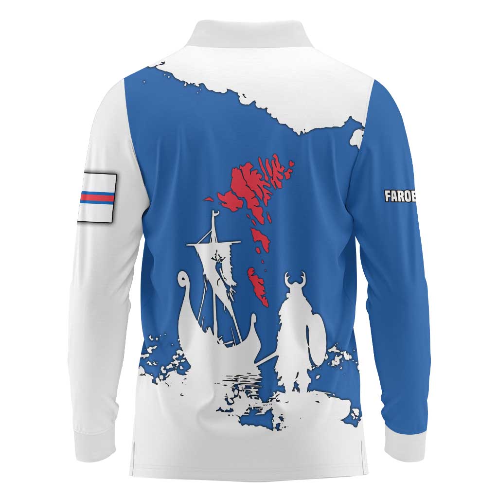 Faroe Islands Long Sleeve Polo Shirt with Viking Ship and Map Silhouette - Wonder Print Shop