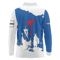 Faroe Islands Long Sleeve Polo Shirt with Viking Ship and Map Silhouette - Wonder Print Shop