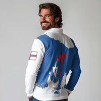 Faroe Islands Long Sleeve Polo Shirt with Viking Ship and Map Silhouette - Wonder Print Shop