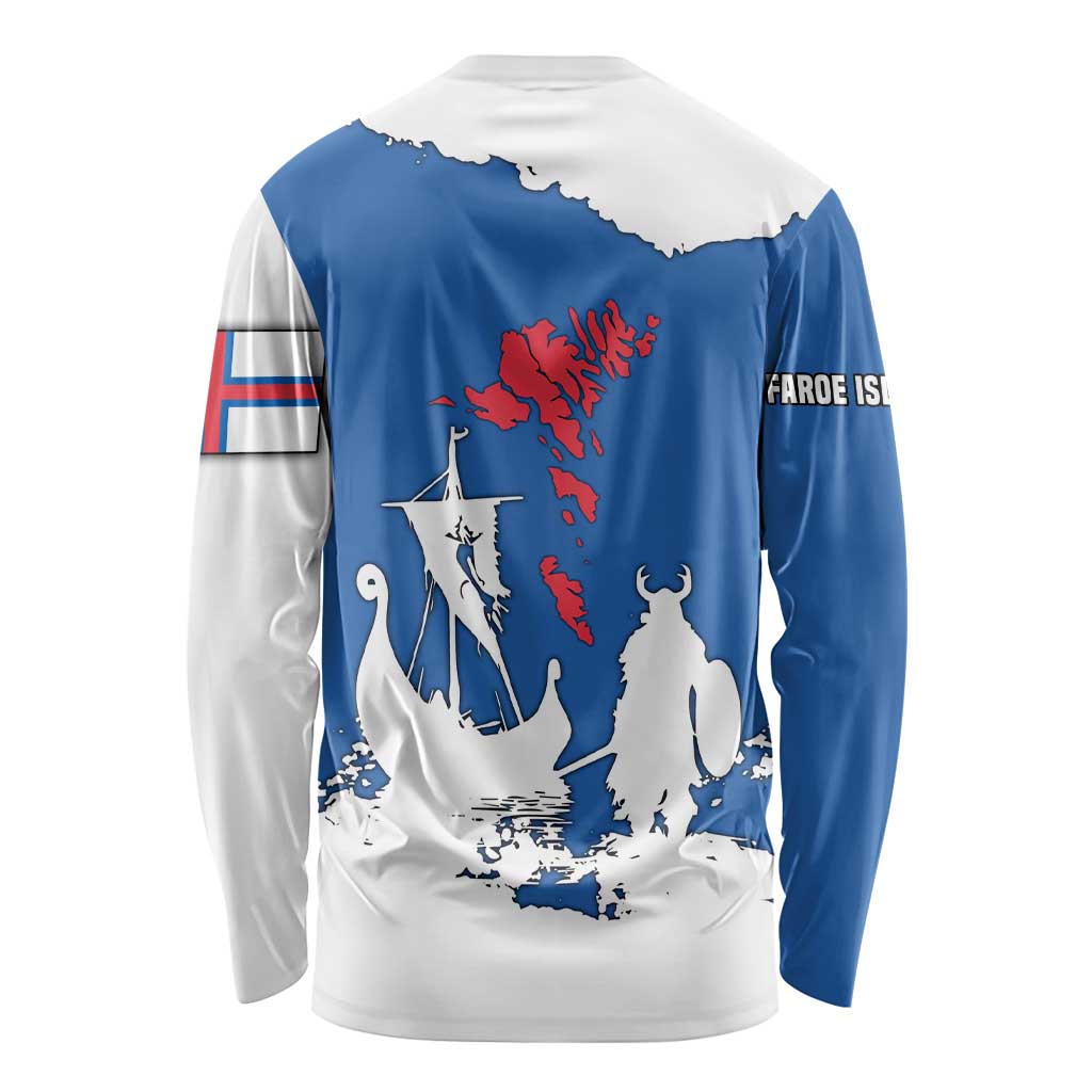 Faroe Islands Long Sleeve Shirt with Viking Ship and Map Silhouette - Wonder Print Shop