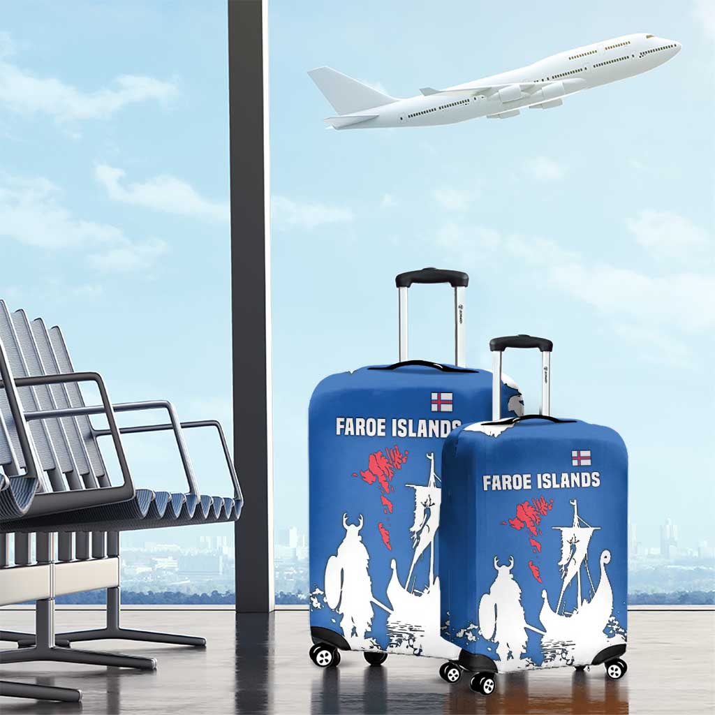 Faroe Islands Luggage Cover with Viking Ship and Map Silhouette - Wonder Print Shop