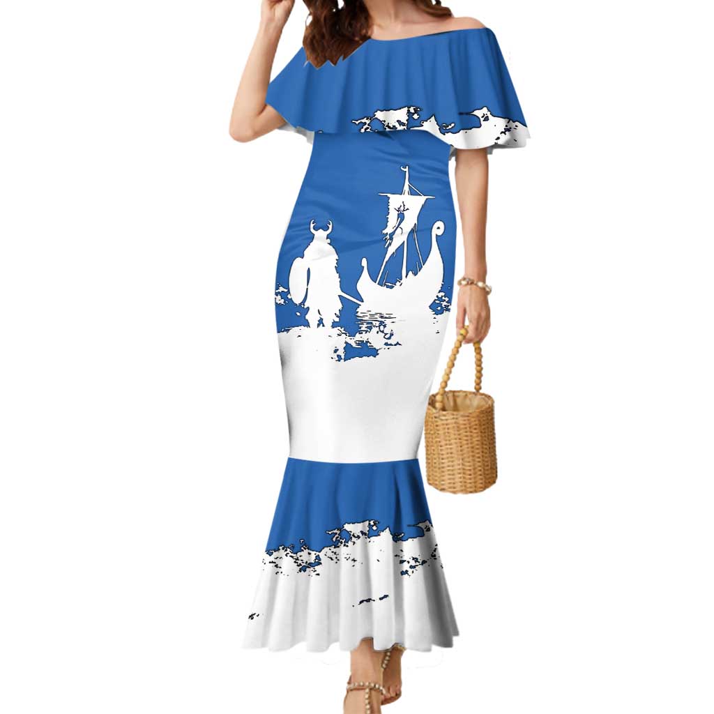 Faroe Islands Mermaid Dress with Viking Ship and Map Silhouette - Wonder Print Shop