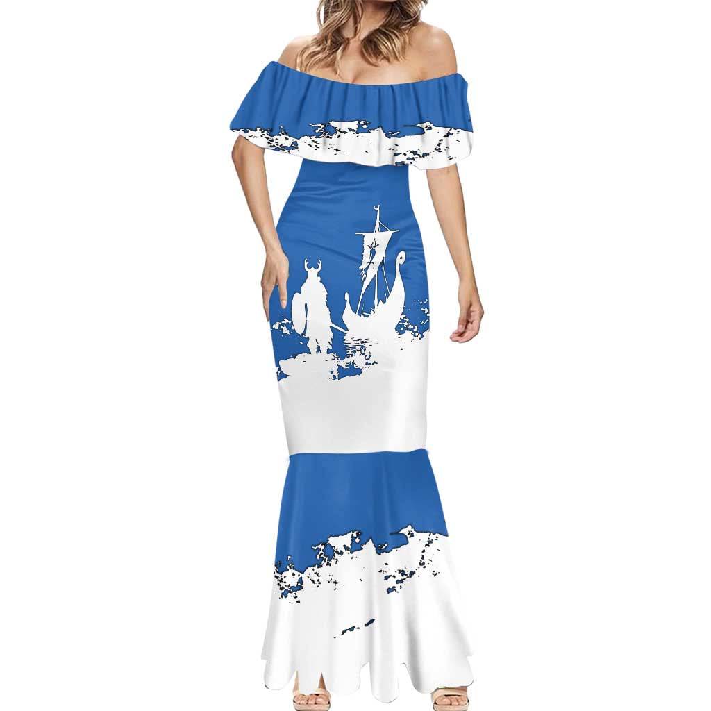 Faroe Islands Mermaid Dress with Viking Ship and Map Silhouette - Wonder Print Shop