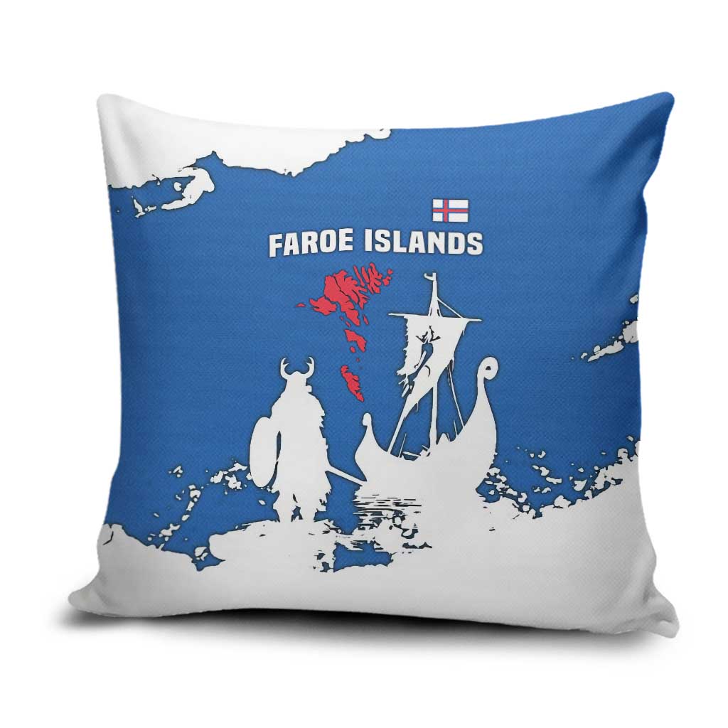 Faroe Islands Pillow Cover with Viking Ship and Map Silhouette - Wonder Print Shop