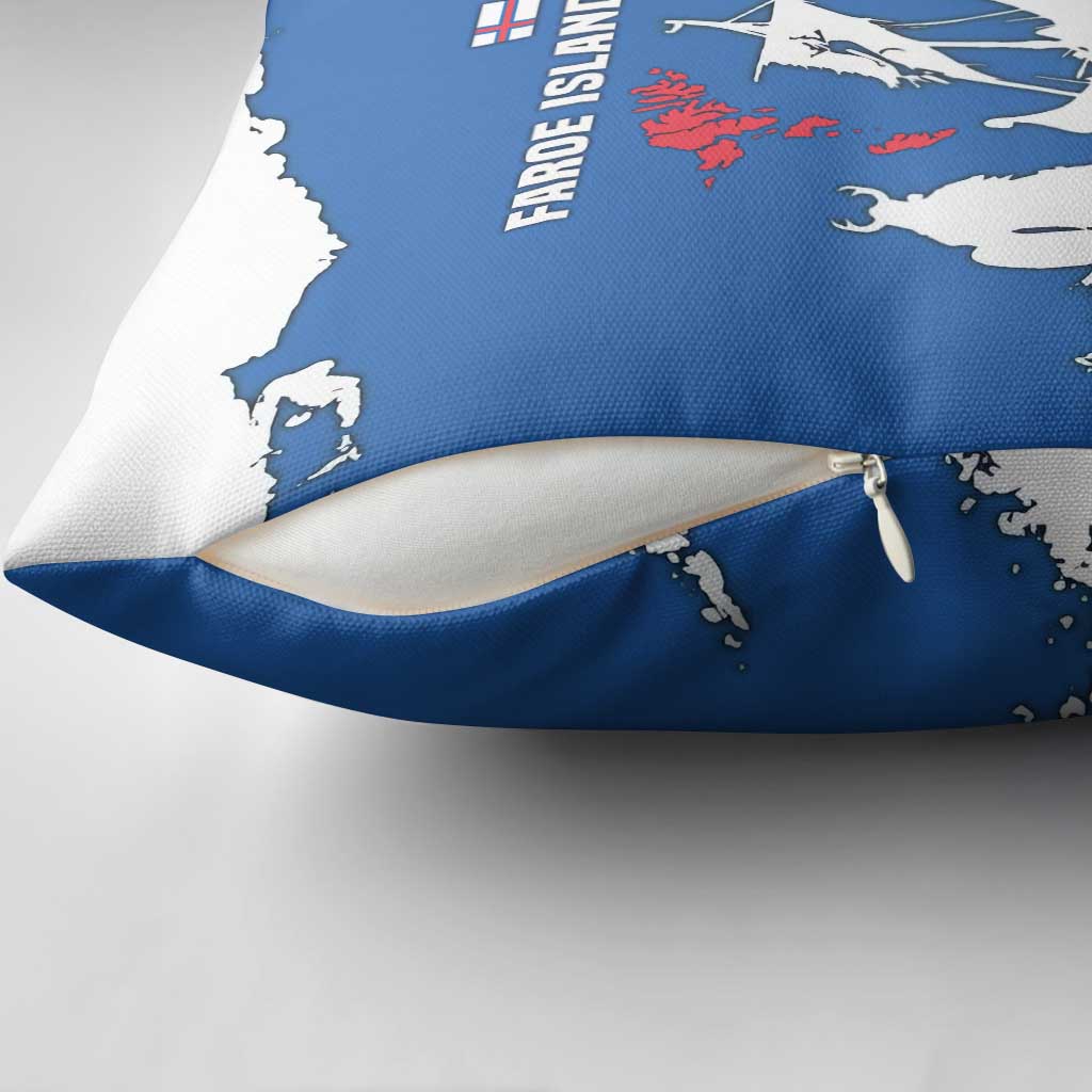 Faroe Islands Pillow Cover with Viking Ship and Map Silhouette - Wonder Print Shop