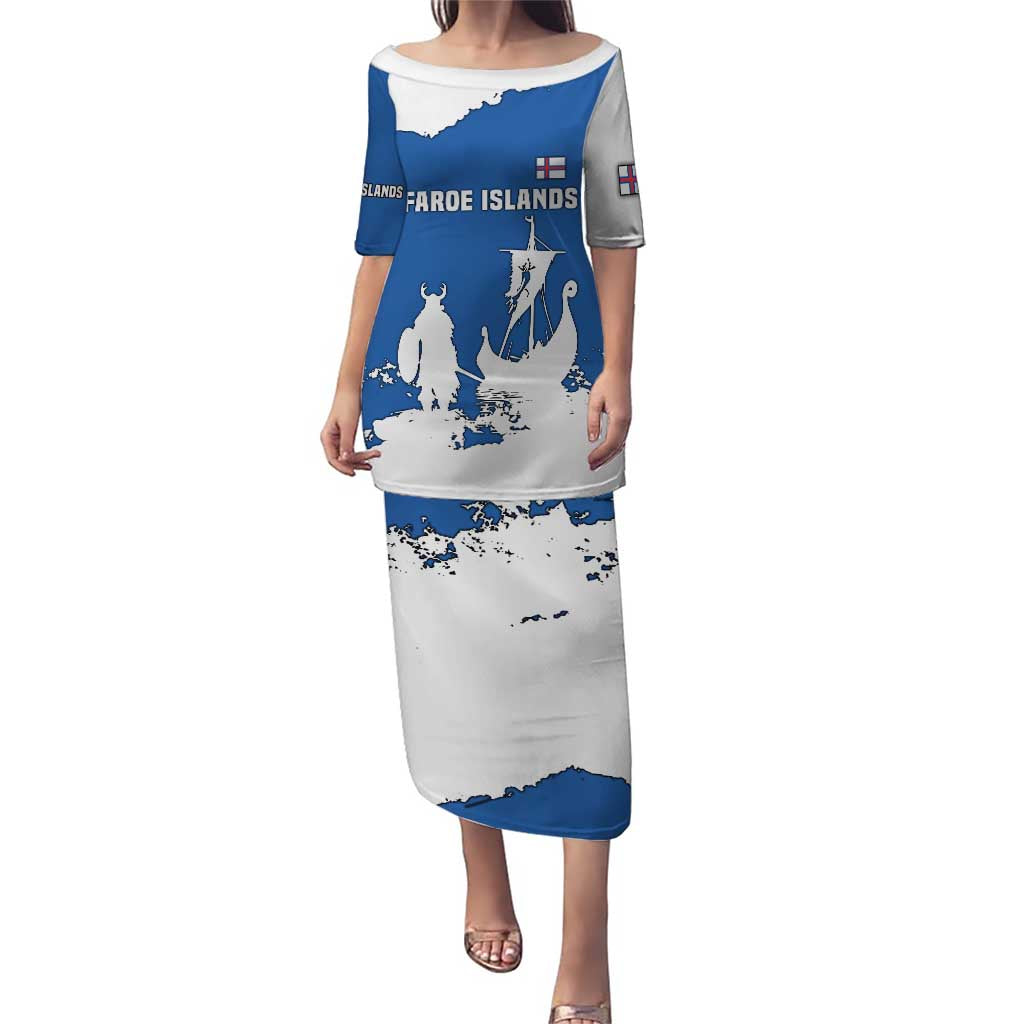 Faroe Islands Puletasi with Viking Ship and Map Silhouette - Wonder Print Shop