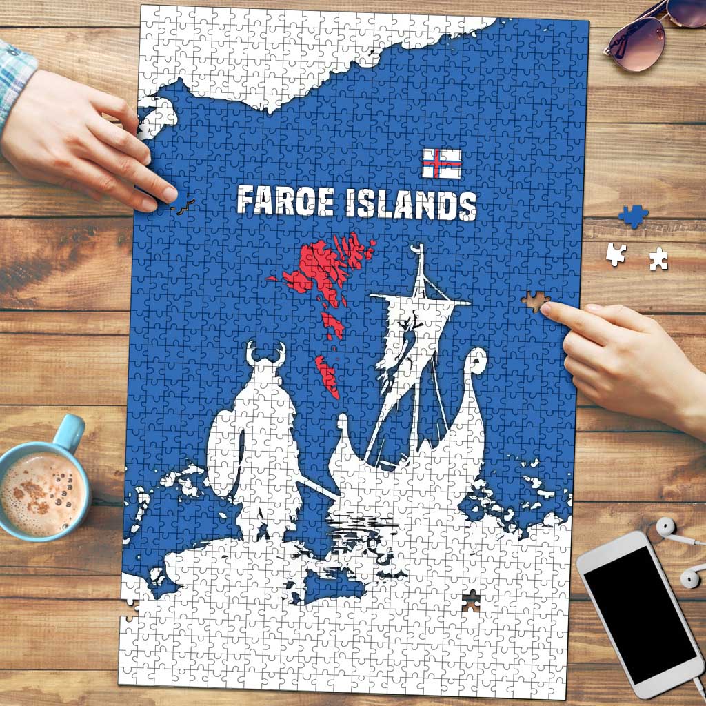 Faroe Islands Puzzle with Viking Ship and Map Silhouette - Wonder Print Shop