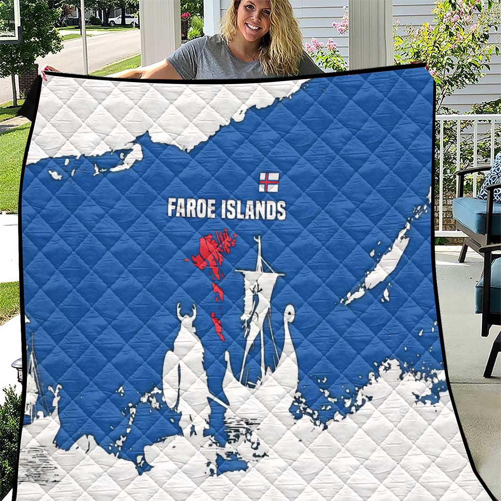 Faroe Islands Quilt with Viking Ship and Map Silhouette - Wonder Print Shop