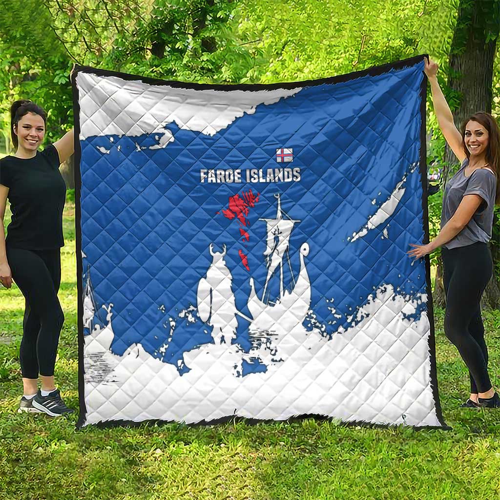 Faroe Islands Quilt with Viking Ship and Map Silhouette - Wonder Print Shop