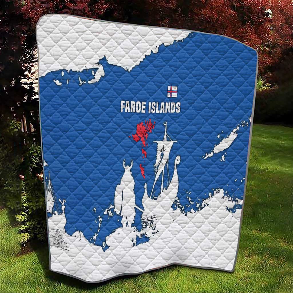 Faroe Islands Quilt with Viking Ship and Map Silhouette - Wonder Print Shop