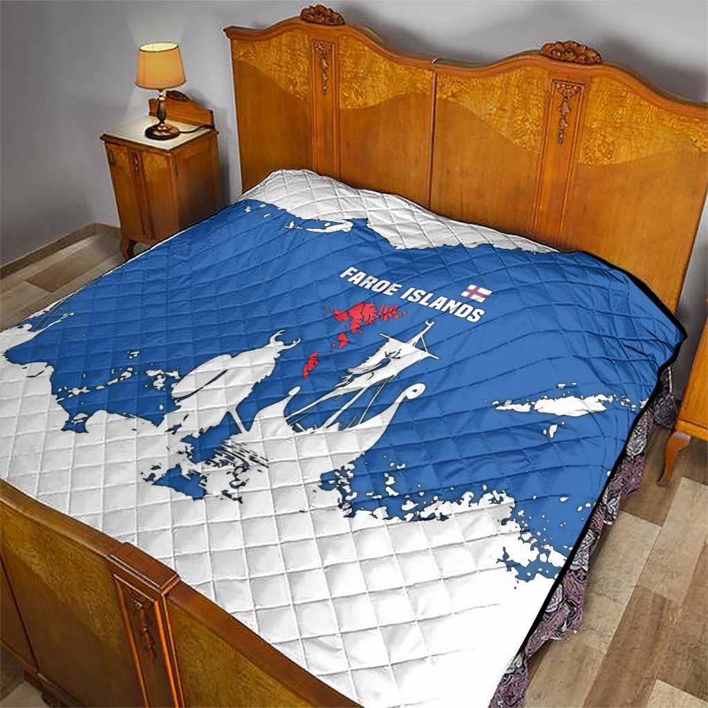 Faroe Islands Quilt with Viking Ship and Map Silhouette - Wonder Print Shop
