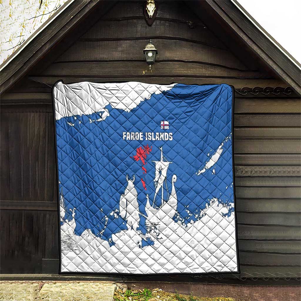 Faroe Islands Quilt with Viking Ship and Map Silhouette - Wonder Print Shop