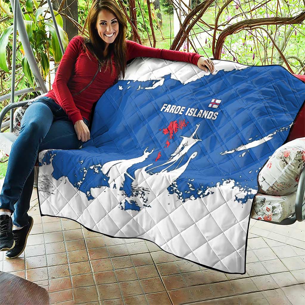 Faroe Islands Quilt with Viking Ship and Map Silhouette - Wonder Print Shop