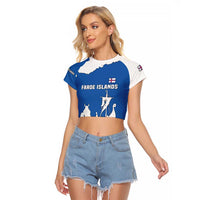Faroe Islands Raglan Cropped T Shirt with Viking Ship and Map Silhouette - Wonder Print Shop