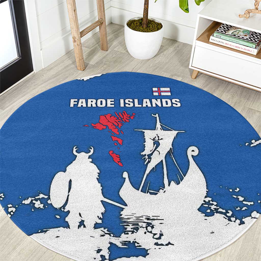 Faroe Islands Round Carpet with Viking Ship and Map Silhouette - Wonder Print Shop