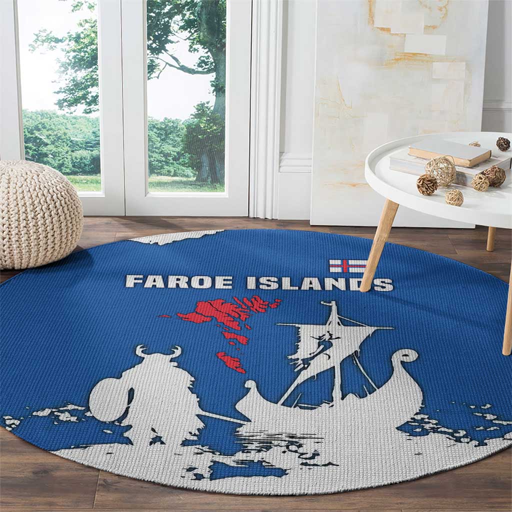 Faroe Islands Round Carpet with Viking Ship and Map Silhouette - Wonder Print Shop