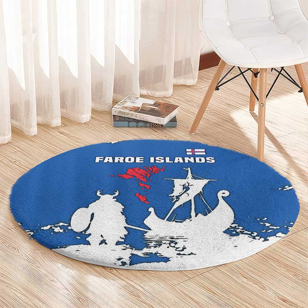 Faroe Islands Round Carpet with Viking Ship and Map Silhouette - Wonder Print Shop