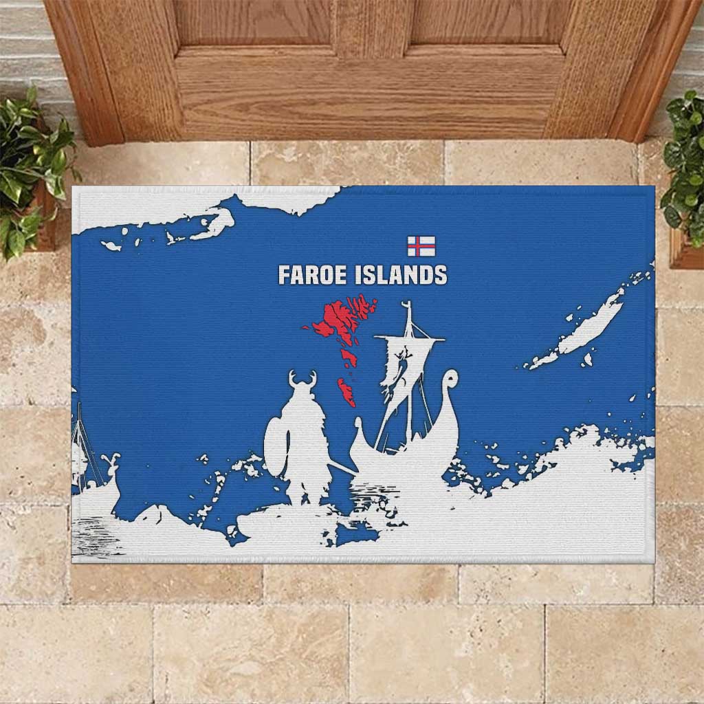 Faroe Islands Rubber Doormat with Viking Ship and Map Silhouette - Wonder Print Shop