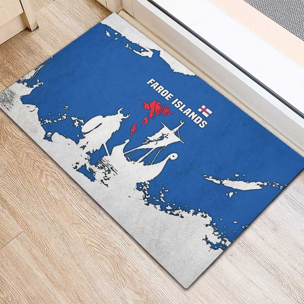 Faroe Islands Rubber Doormat with Viking Ship and Map Silhouette - Wonder Print Shop