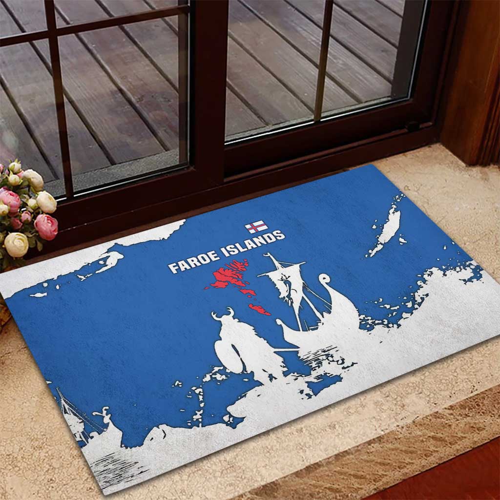 Faroe Islands Rubber Doormat with Viking Ship and Map Silhouette - Wonder Print Shop