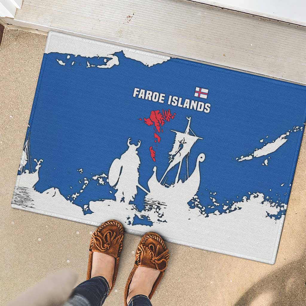 Faroe Islands Rubber Doormat with Viking Ship and Map Silhouette - Wonder Print Shop