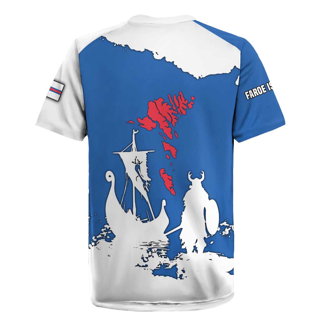 Faroe Islands Rugby Jersey with Viking Ship and Map Silhouette - Wonder Print Shop