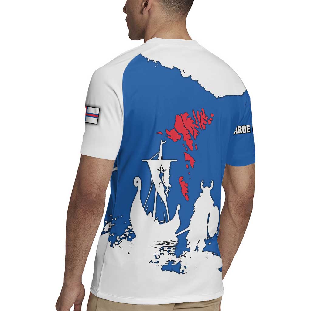Faroe Islands Rugby Jersey with Viking Ship and Map Silhouette - Wonder Print Shop