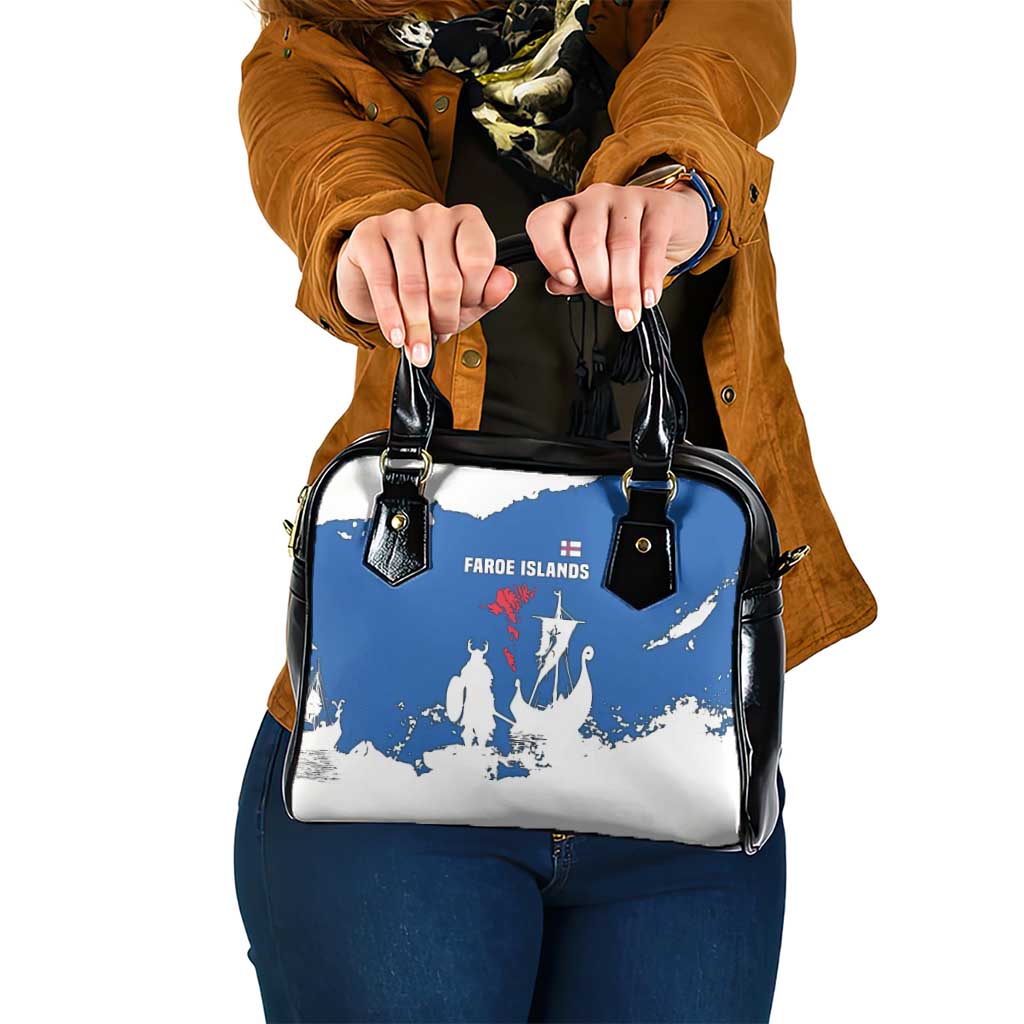 Faroe Islands Shoulder Handbag with Viking Ship and Map Silhouette - Wonder Print Shop