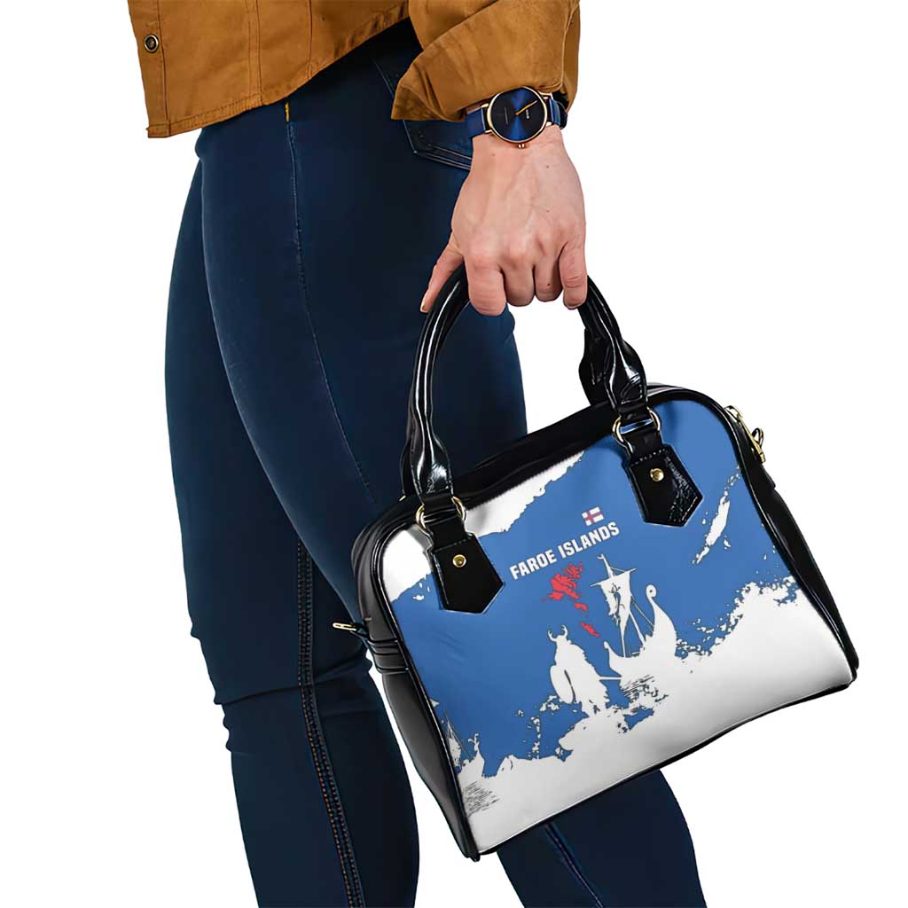 Faroe Islands Shoulder Handbag with Viking Ship and Map Silhouette - Wonder Print Shop