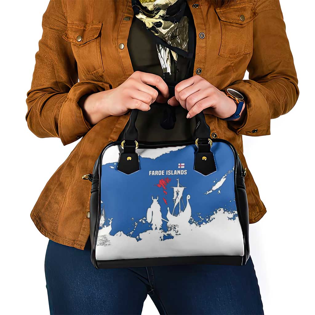 Faroe Islands Shoulder Handbag with Viking Ship and Map Silhouette - Wonder Print Shop