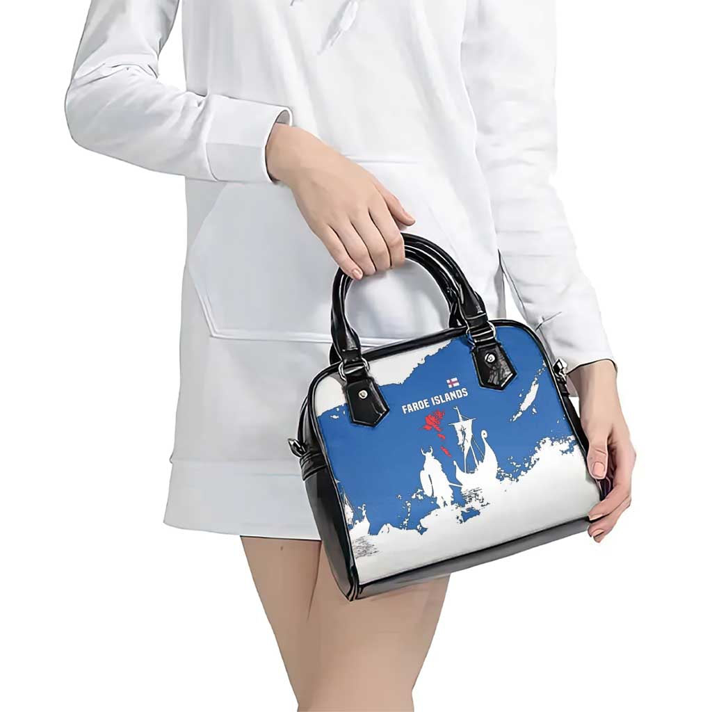 Faroe Islands Shoulder Handbag with Viking Ship and Map Silhouette - Wonder Print Shop
