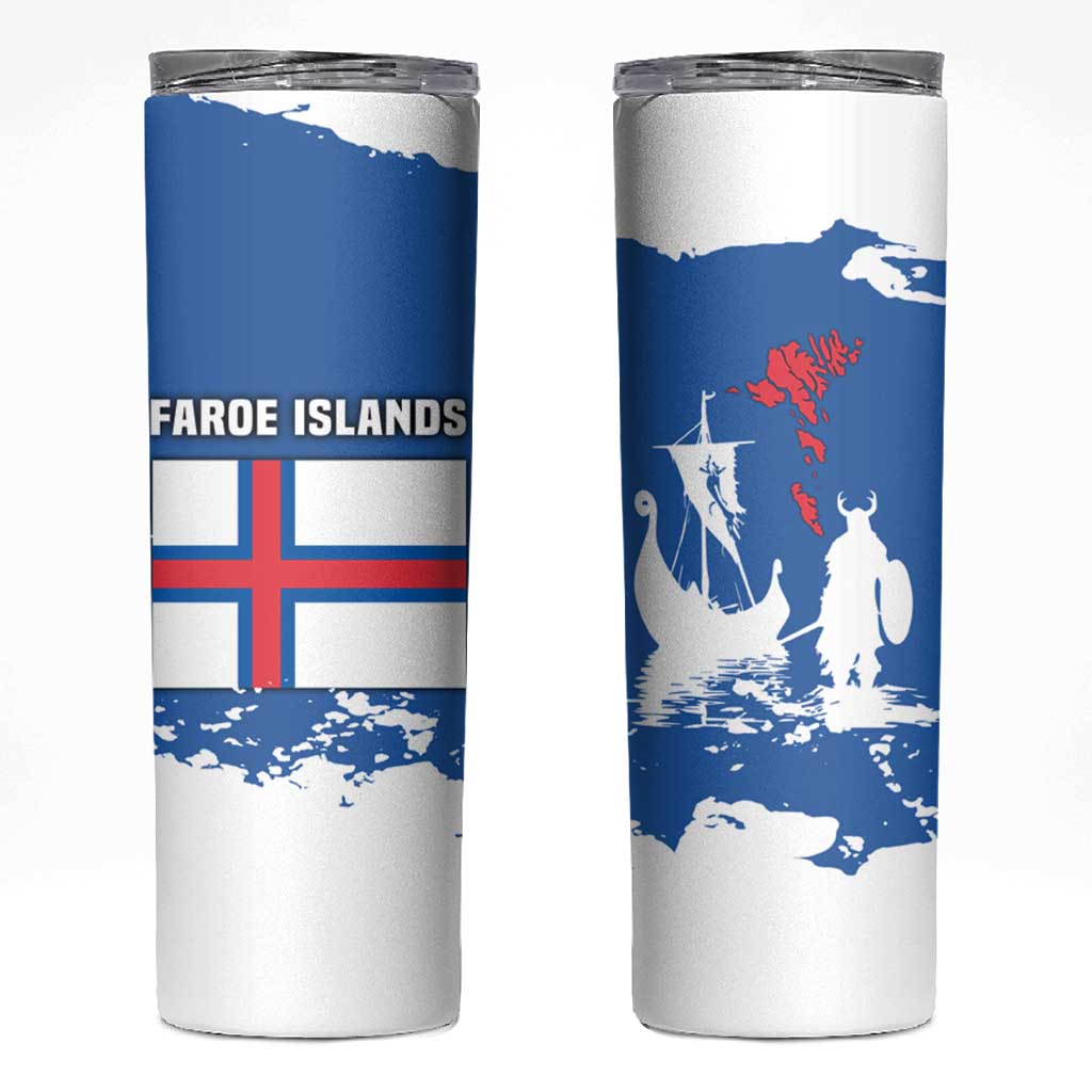 Faroe Islands Skinny Tumbler with Viking Ship and Map Silhouette - Wonder Print Shop
