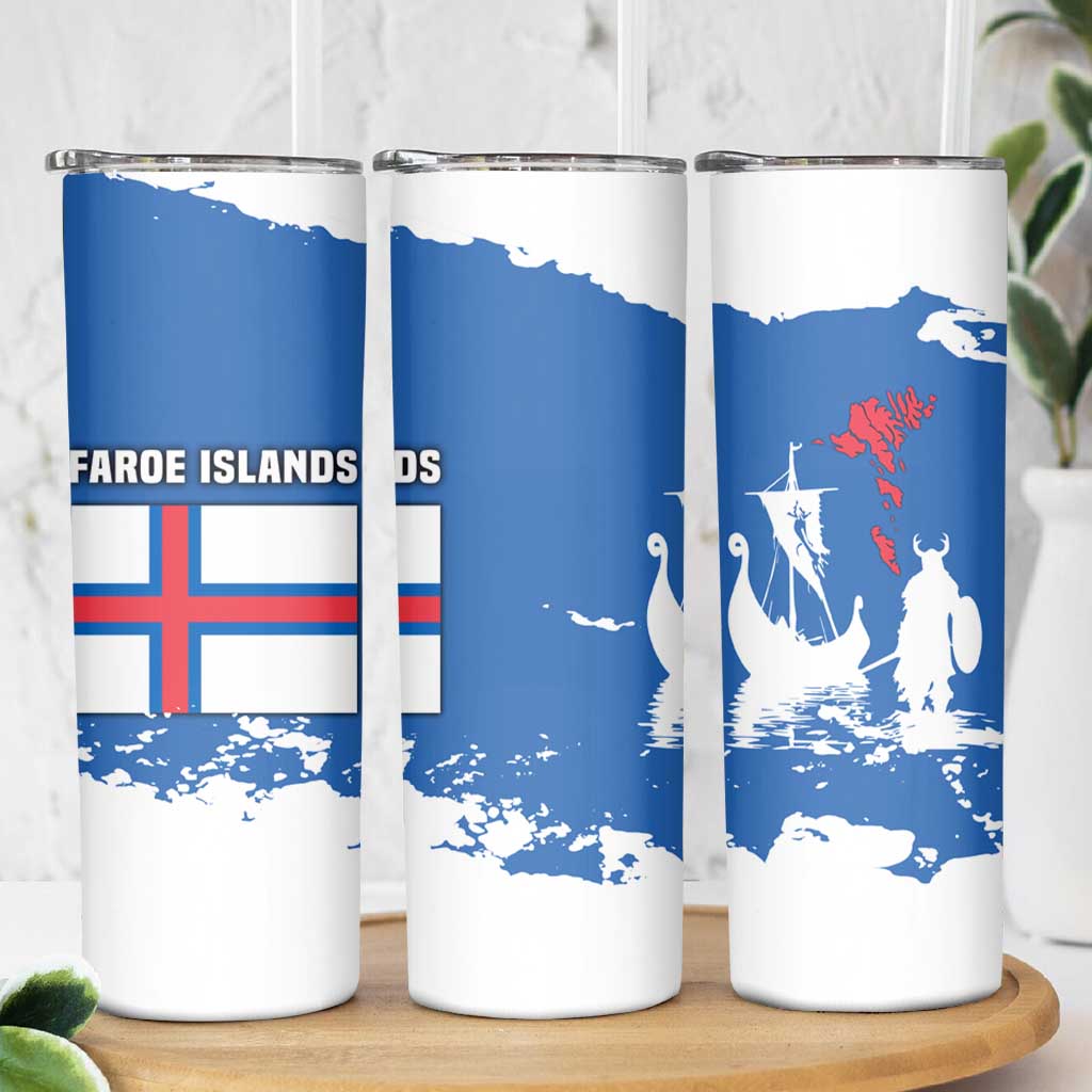 Faroe Islands Skinny Tumbler with Viking Ship and Map Silhouette - Wonder Print Shop