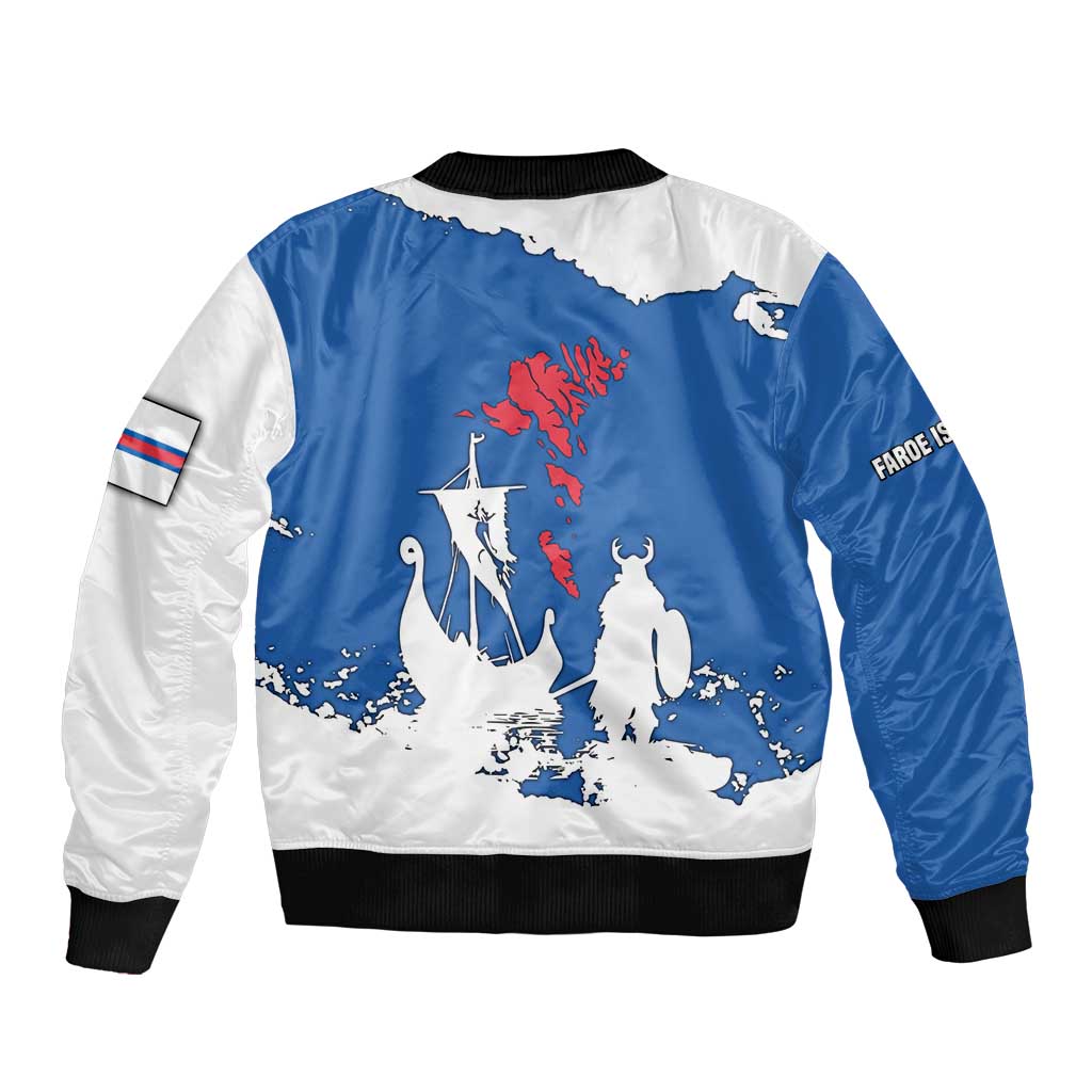 Faroe Islands Sleeve Zip Bomber Jacket with Viking Ship and Map Silhouette - Wonder Print Shop