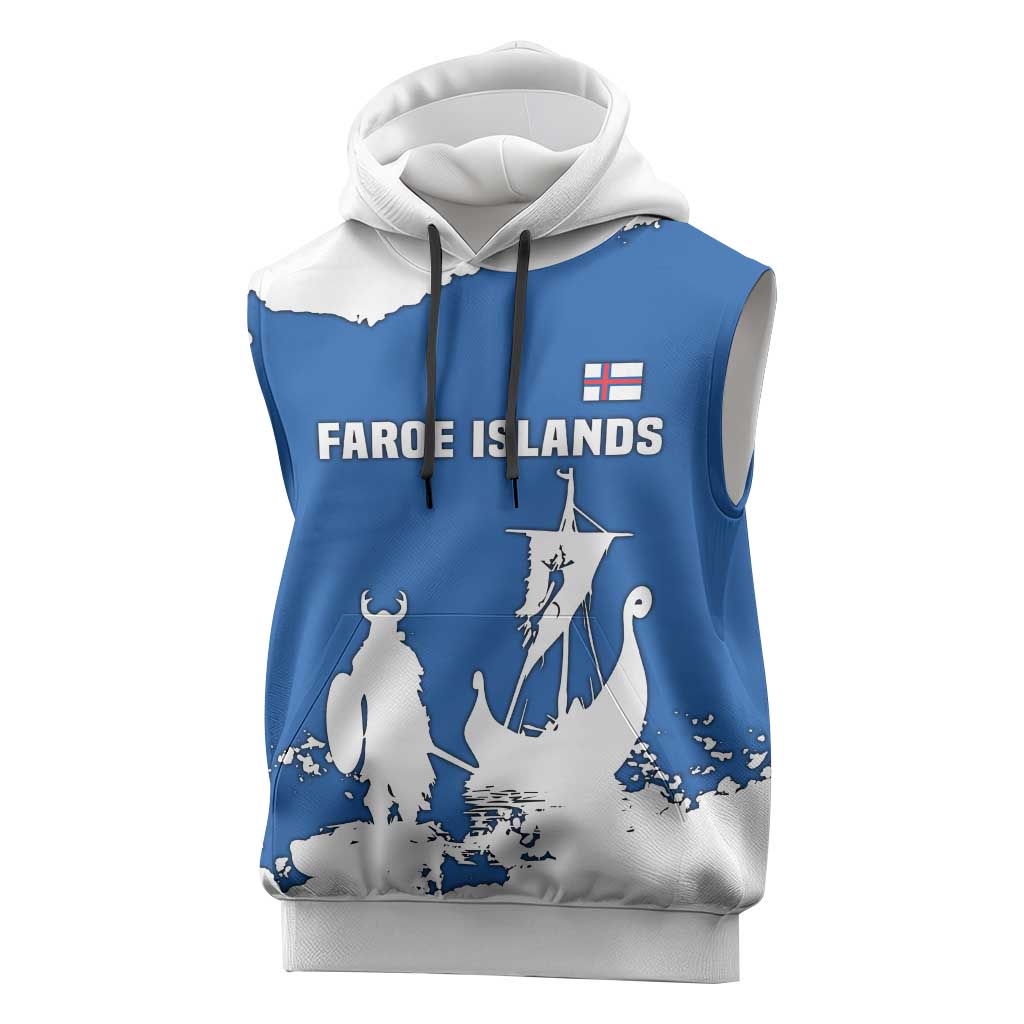 Faroe Islands Sleeveless Hoodie with Viking Ship and Map Silhouette - Wonder Print Shop