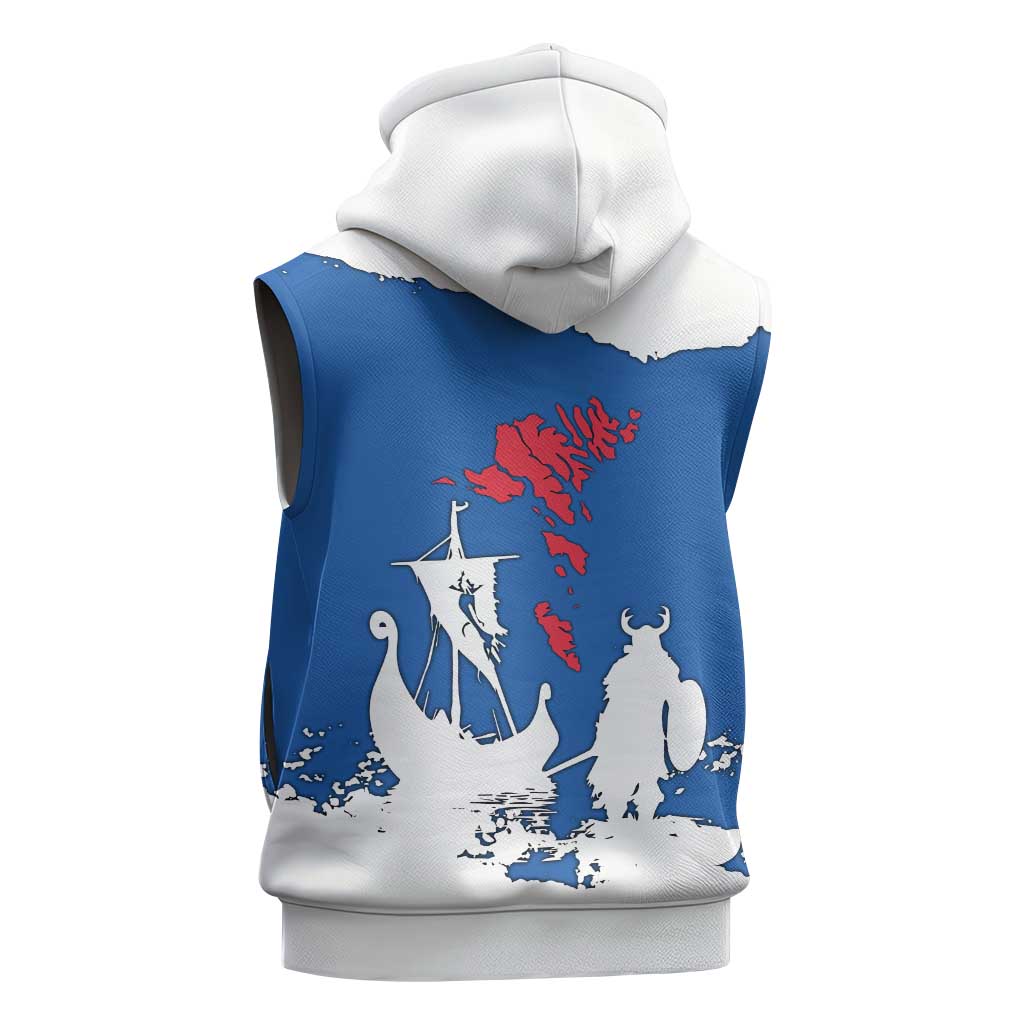 Faroe Islands Sleeveless Hoodie with Viking Ship and Map Silhouette - Wonder Print Shop