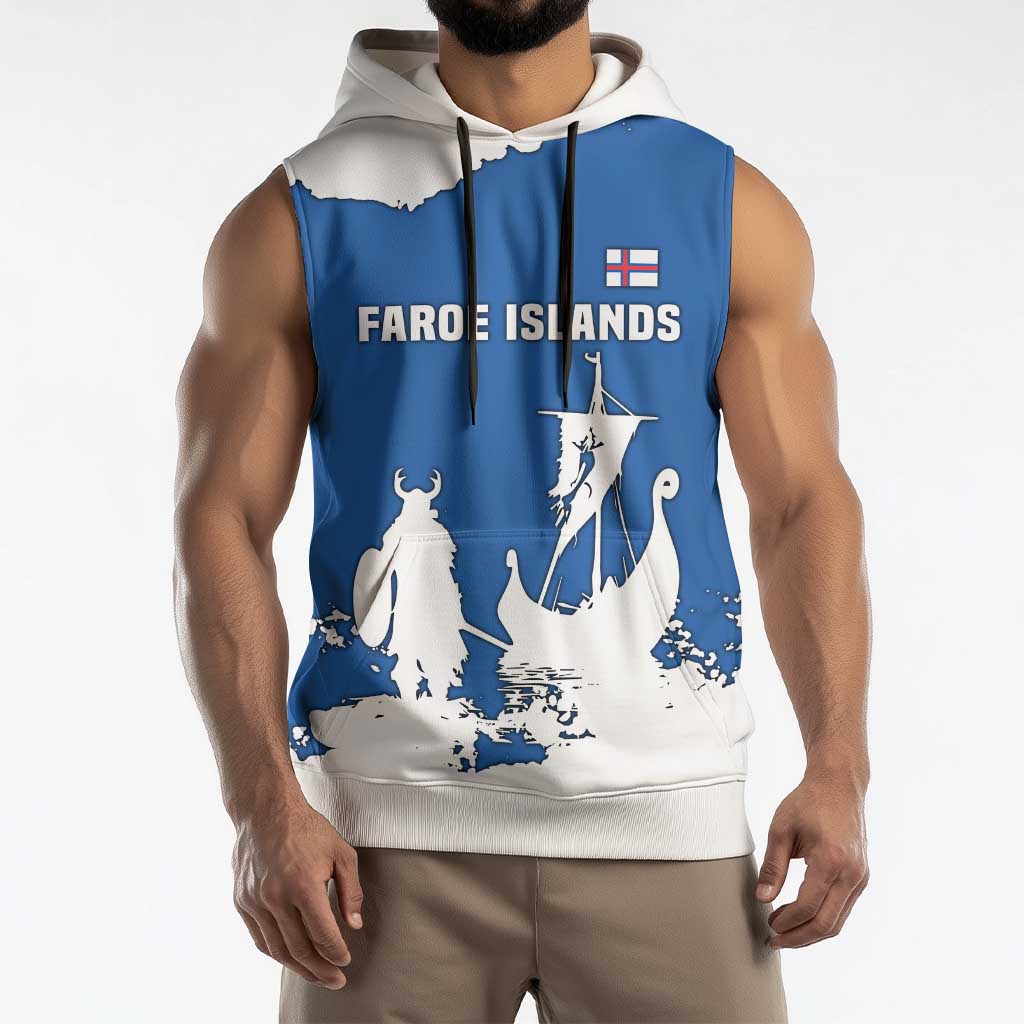 Faroe Islands Sleeveless Hoodie with Viking Ship and Map Silhouette - Wonder Print Shop