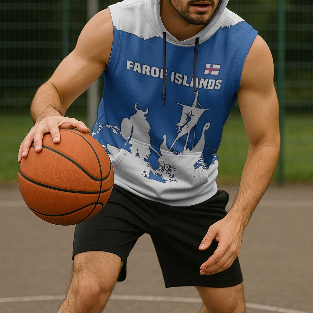 Faroe Islands Sleeveless Hoodie with Viking Ship and Map Silhouette - Wonder Print Shop