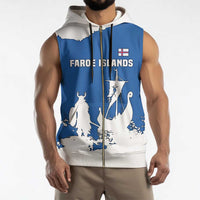 Faroe Islands Sleeveless Zip Hoodie with Viking Ship and Map Silhouette - Wonder Print Shop